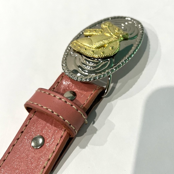 Nocona Western Equestrian Pink Leather Belt Girls 22" With Horse Buckle - Picture 4 of 10